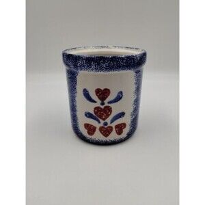 Corelle Coordinates Jay Imports Blue Hearts Stoneware Jar Utensil Holder 80s
